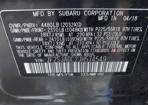 2018 Subaru Forester 2.5I Premium from USA, damaged, VIN JF2SJAGC2JH574549
